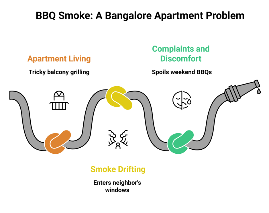 How to reduce BBQ smoke in Bangalore using low smoke coconut shell charcoal on a balcony grill