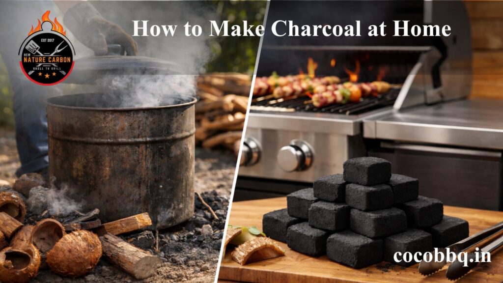 How to Make Charcoal at Home using coconut shells with CocoBBQ low-smoke charcoal ready for grilling