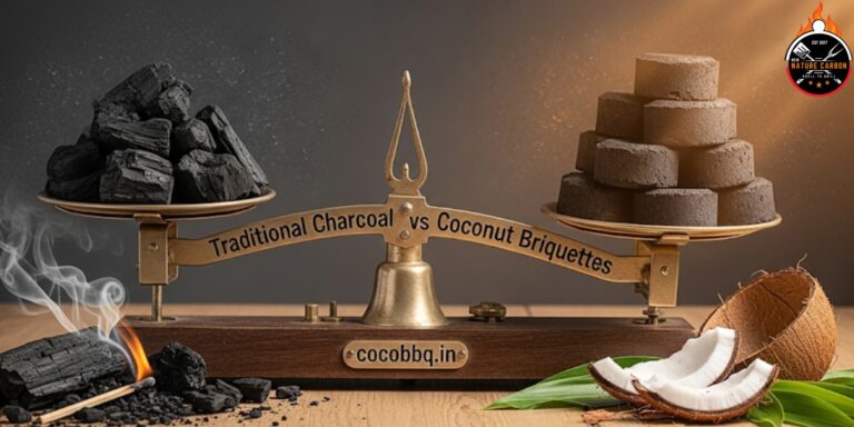 Coconut-Briquettes-vs-traditional-Charcoal-–-Flavor-Smoke-Cleanliness-Compared